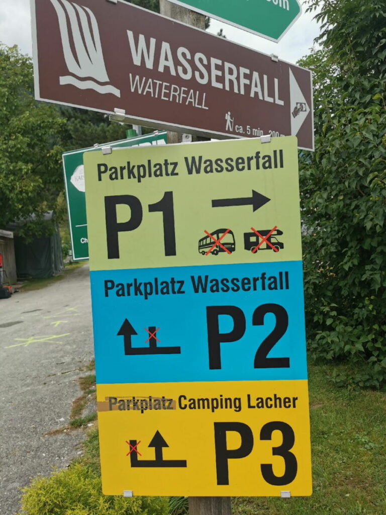 Beim Gollinger Wasserfall parken - P1 bis P3